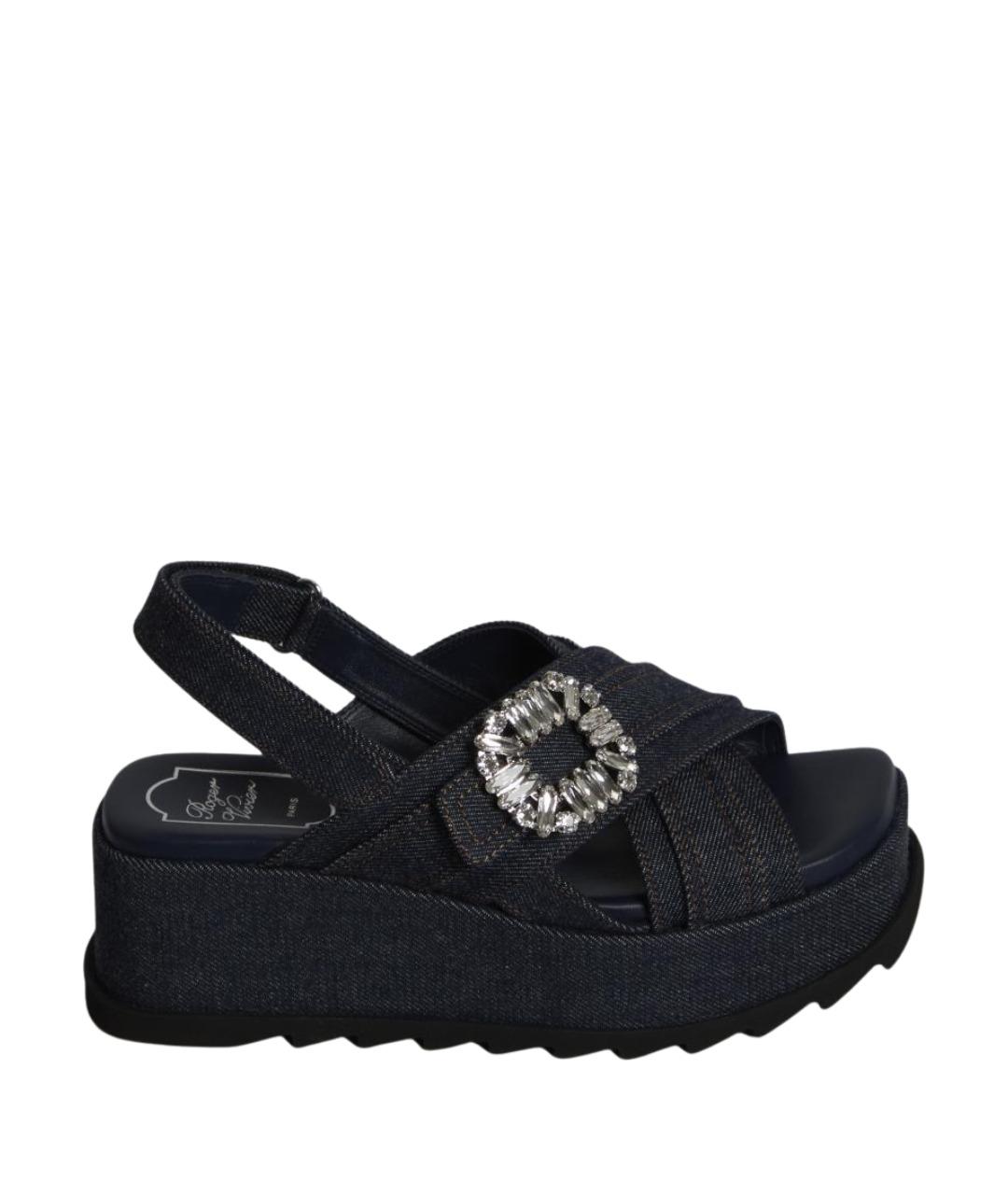 ROGER VIVIER Черные текстильные босоножки, фото 1