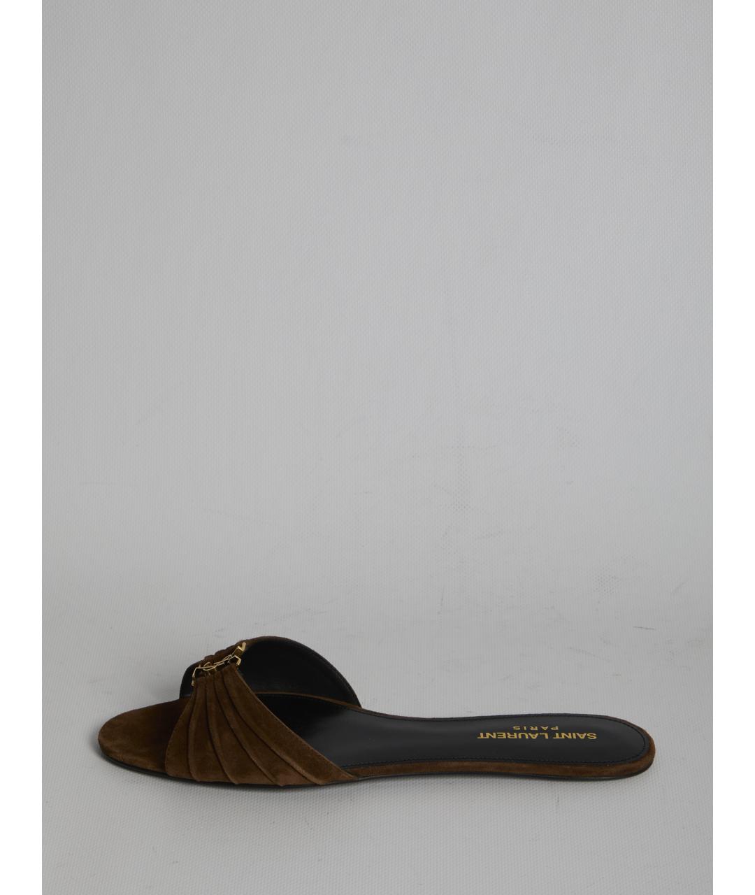 SAINT LAURENT Коричневые замшевые шлепанцы, фото 4
