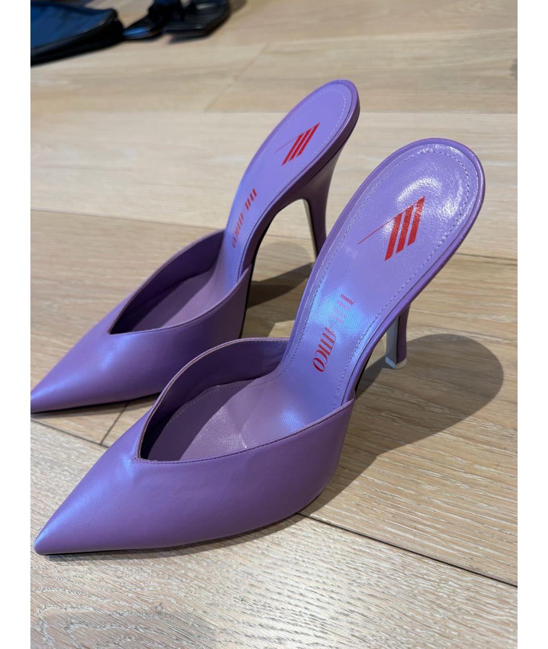 THE ATTICO Фиолетовые кожаные мюли, фото 3