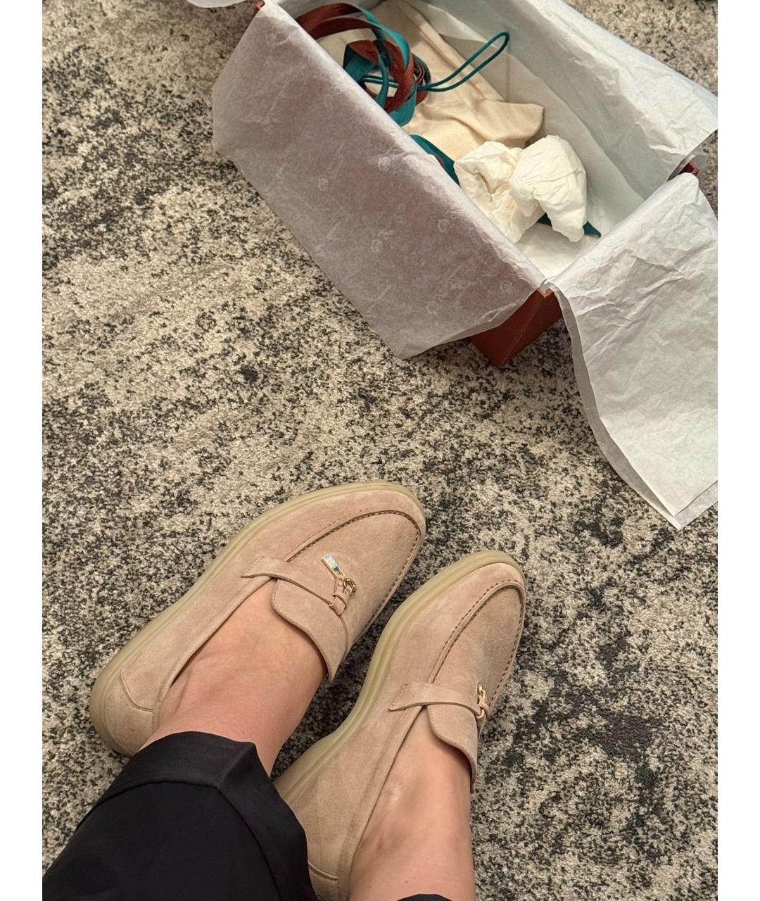 LORO PIANA Бежевые замшевые лоферы, фото 5