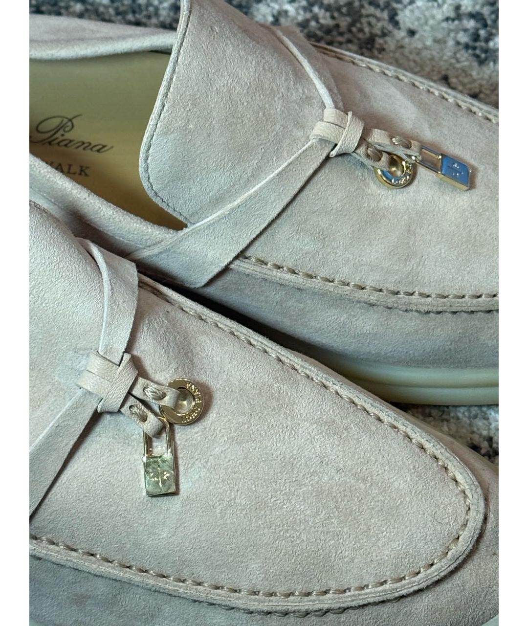 LORO PIANA Бежевые замшевые лоферы, фото 6