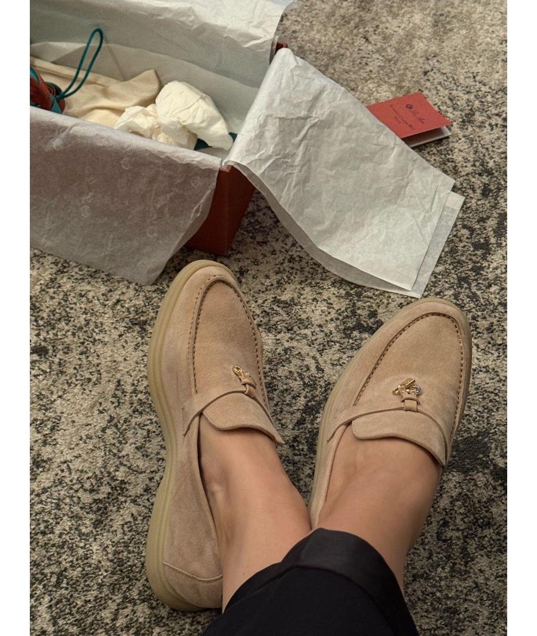 LORO PIANA Бежевые замшевые лоферы, фото 7