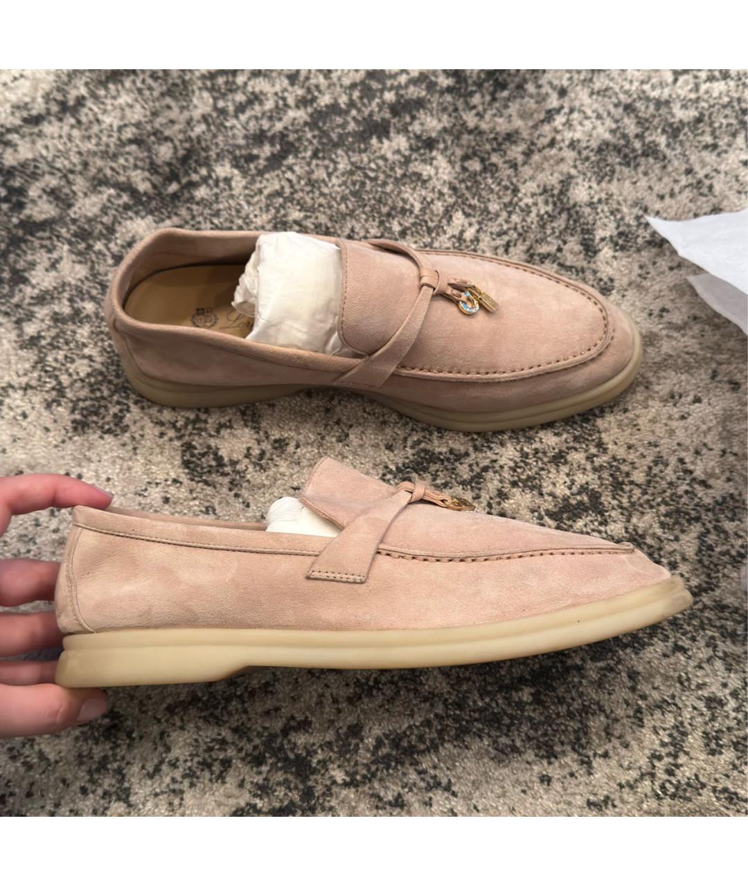 LORO PIANA Бежевые замшевые лоферы, фото 9