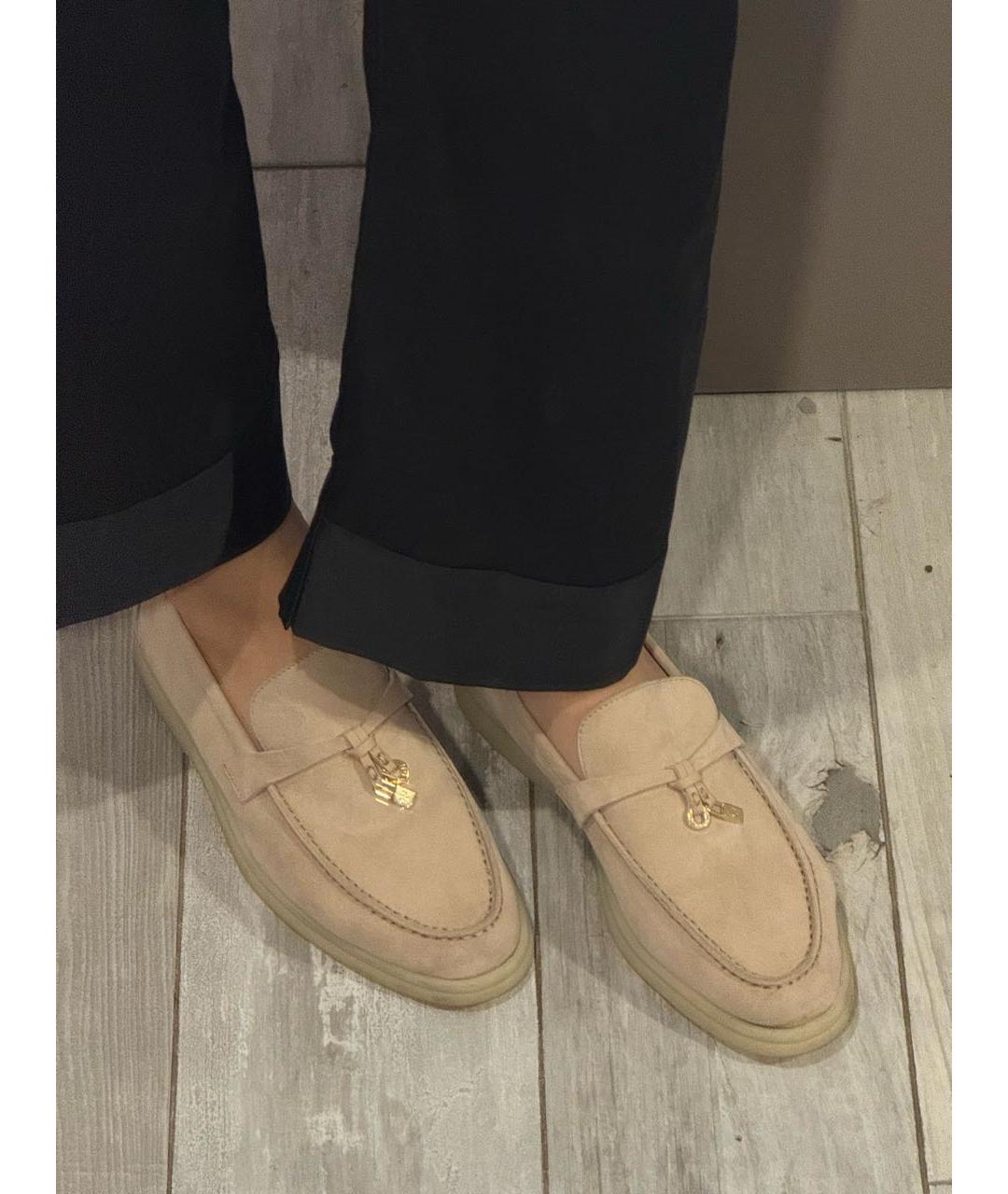 LORO PIANA Бежевые замшевые лоферы, фото 8