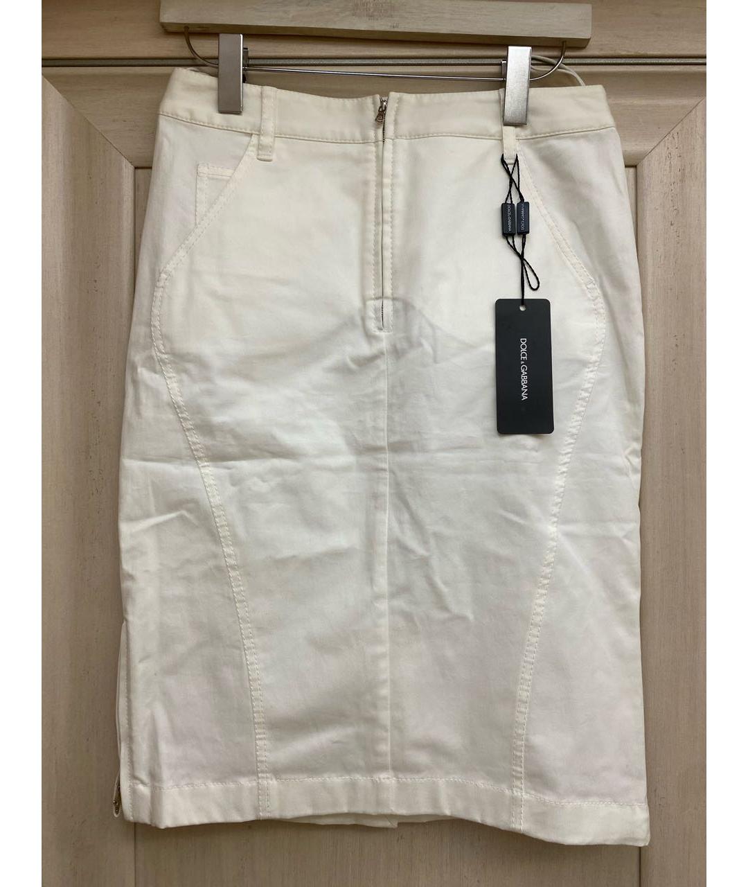 DOLCE&GABBANA Белая хлопко-эластановая юбка миди, фото 5