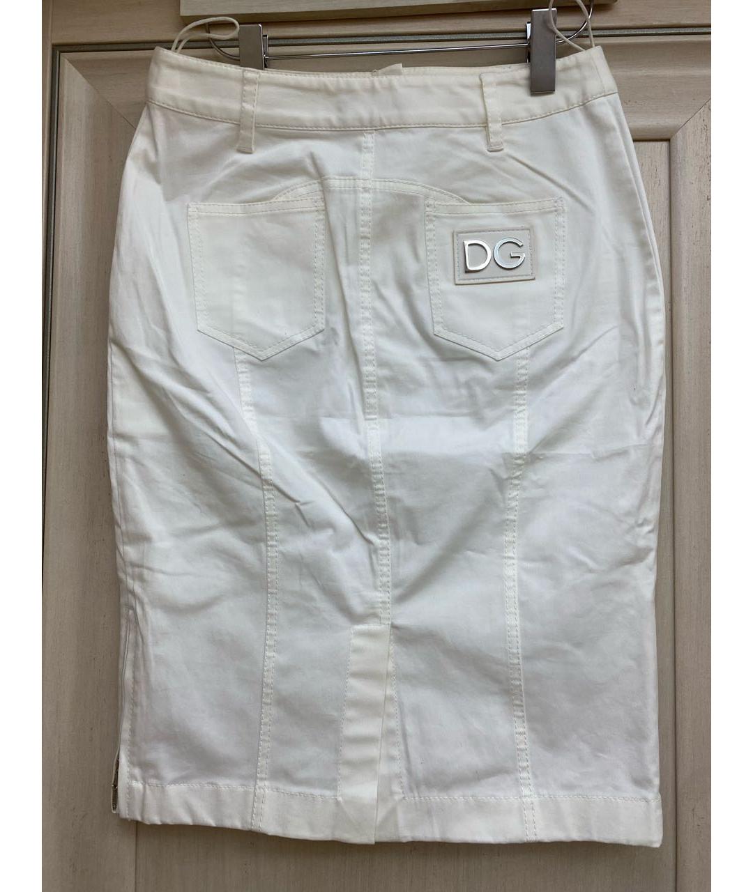 DOLCE&GABBANA Белая хлопко-эластановая юбка миди, фото 2