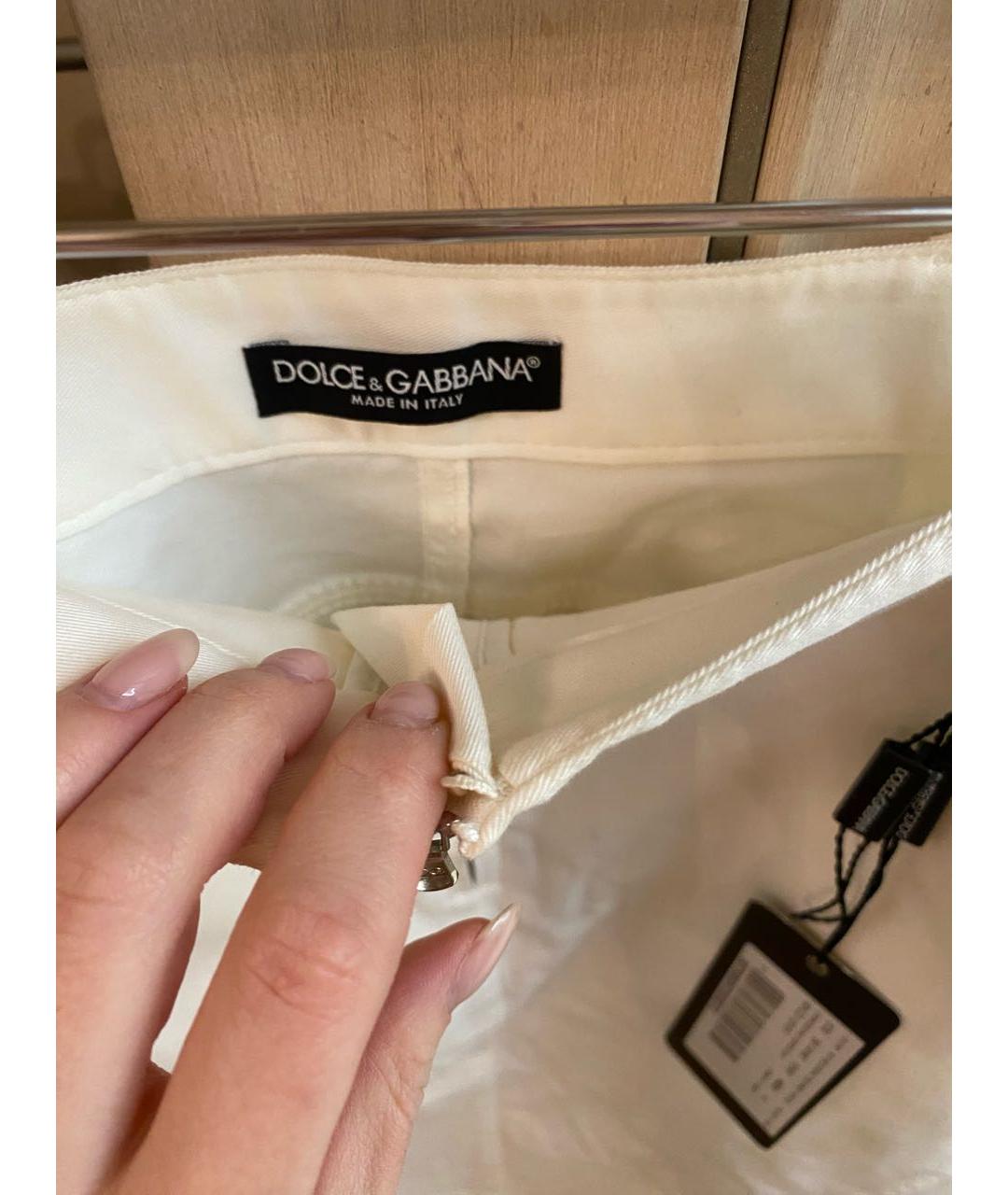 DOLCE&GABBANA Белая хлопко-эластановая юбка миди, фото 4