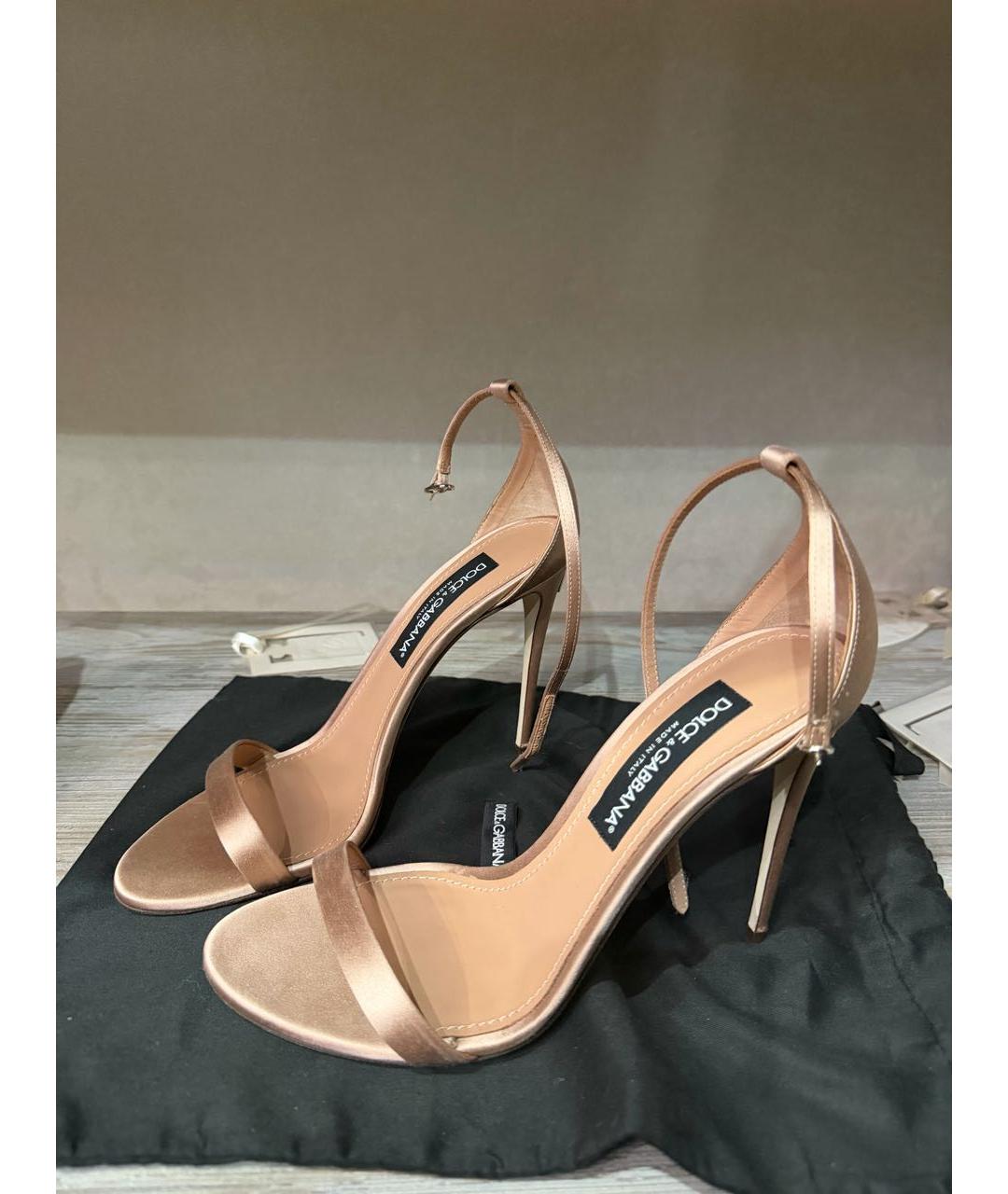 DOLCE&GABBANA Бежевые текстильные босоножки, фото 4