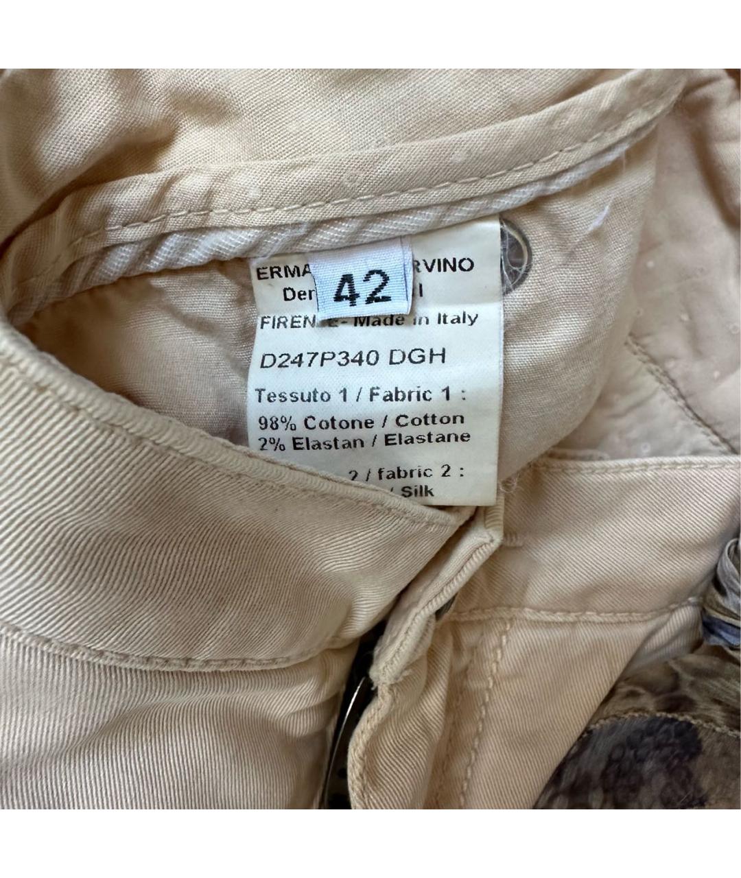 ERMANNO SCERVINO Бежевые хлопковые брюки узкие, фото 4