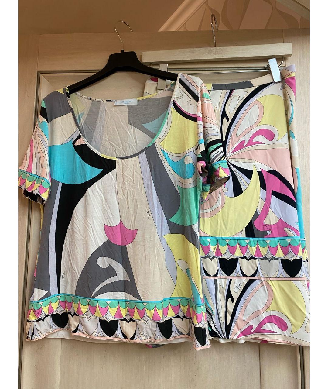 EMILIO PUCCI Голубой вискозный костюм с юбками, фото 5