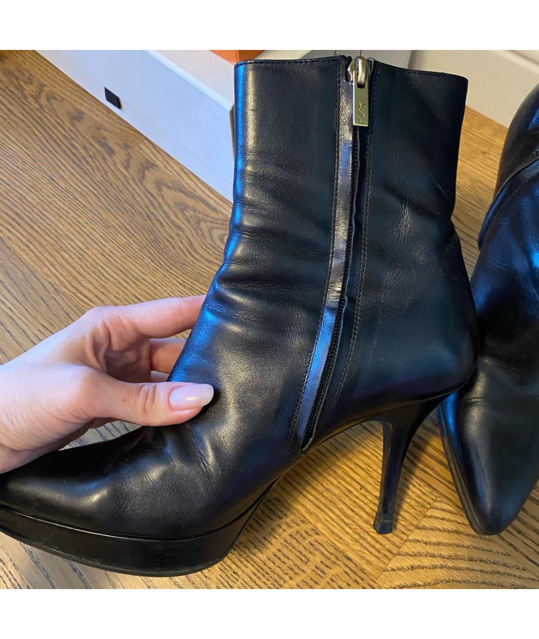 SAINT LAURENT Черные кожаные ботильоны, фото 4