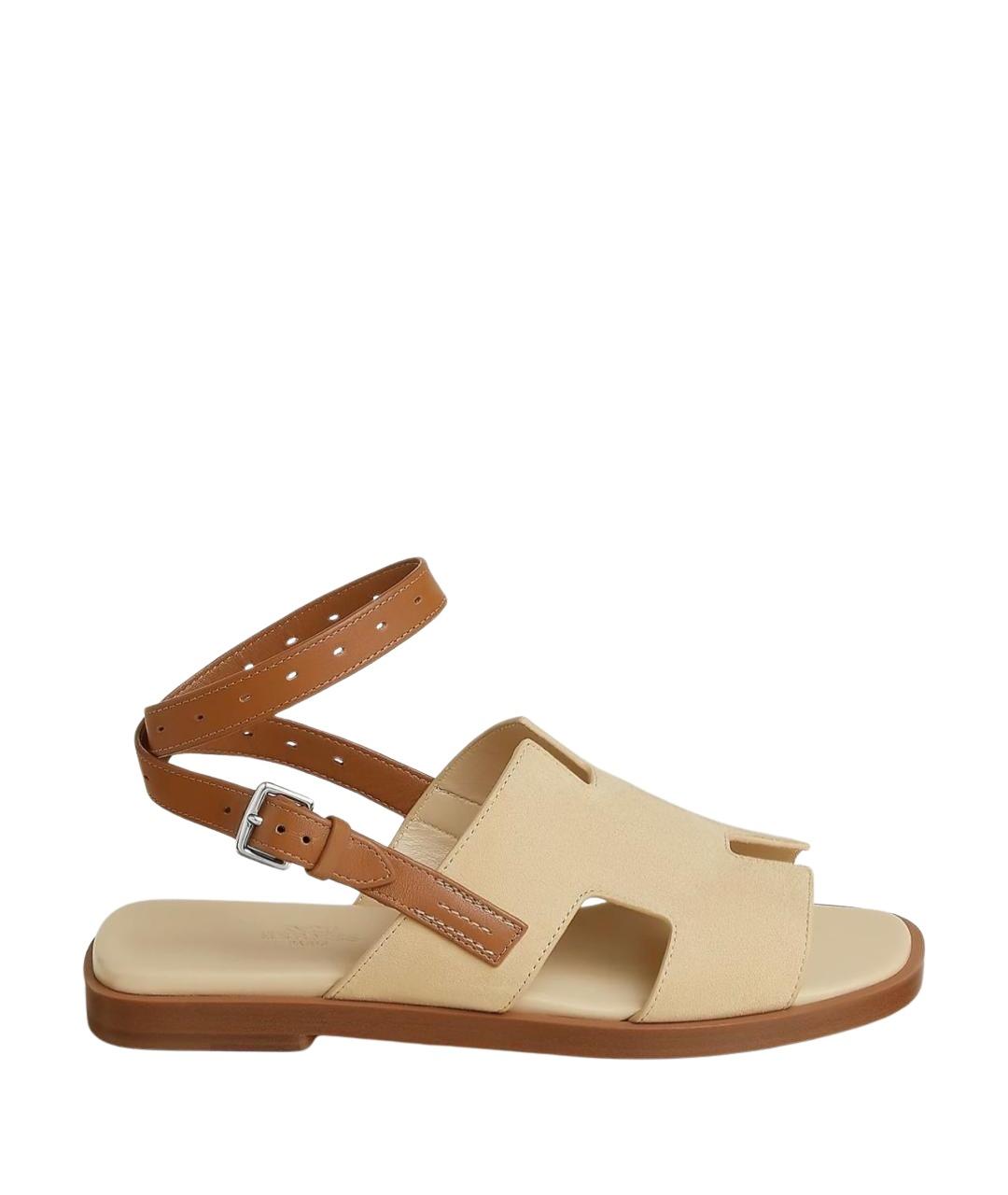 HERMES Бежевые замшевые сандалии, фото 1