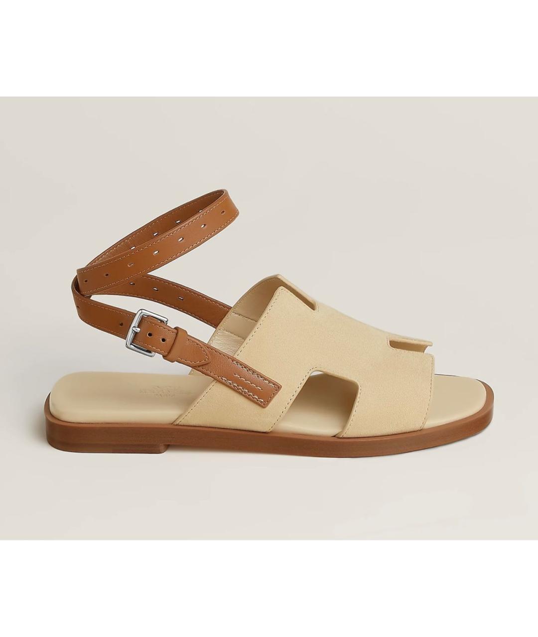 HERMES Бежевые замшевые сандалии, фото 8