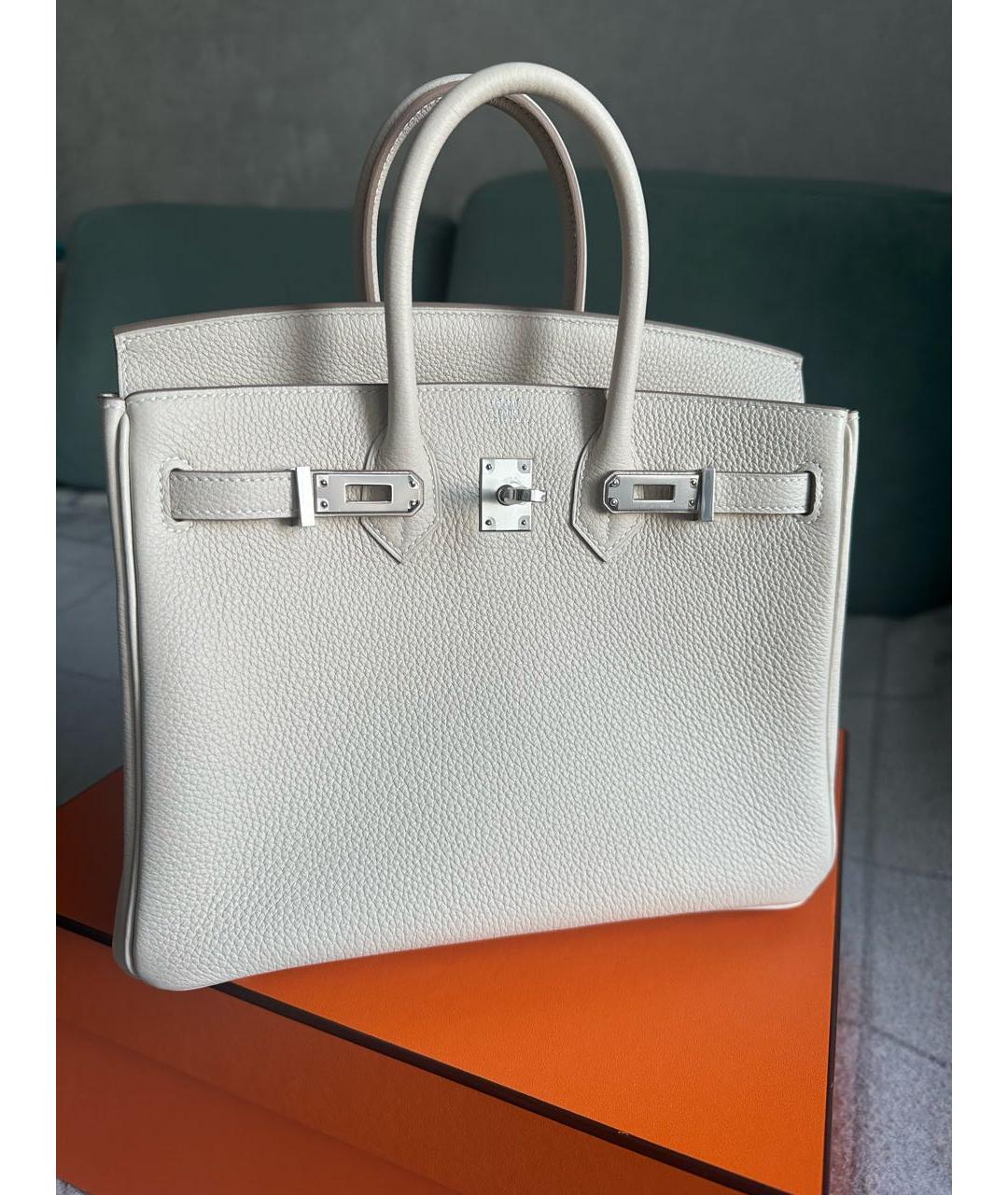 HERMES Бежевая кожаная сумка с короткими ручками, фото 3