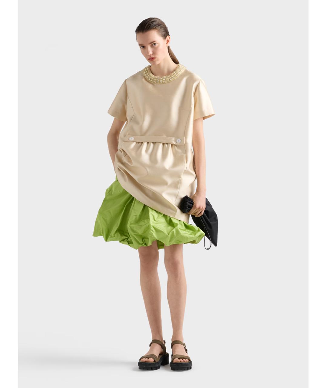 PRADA Бежевое шерстяное коктейльное платье, фото 2