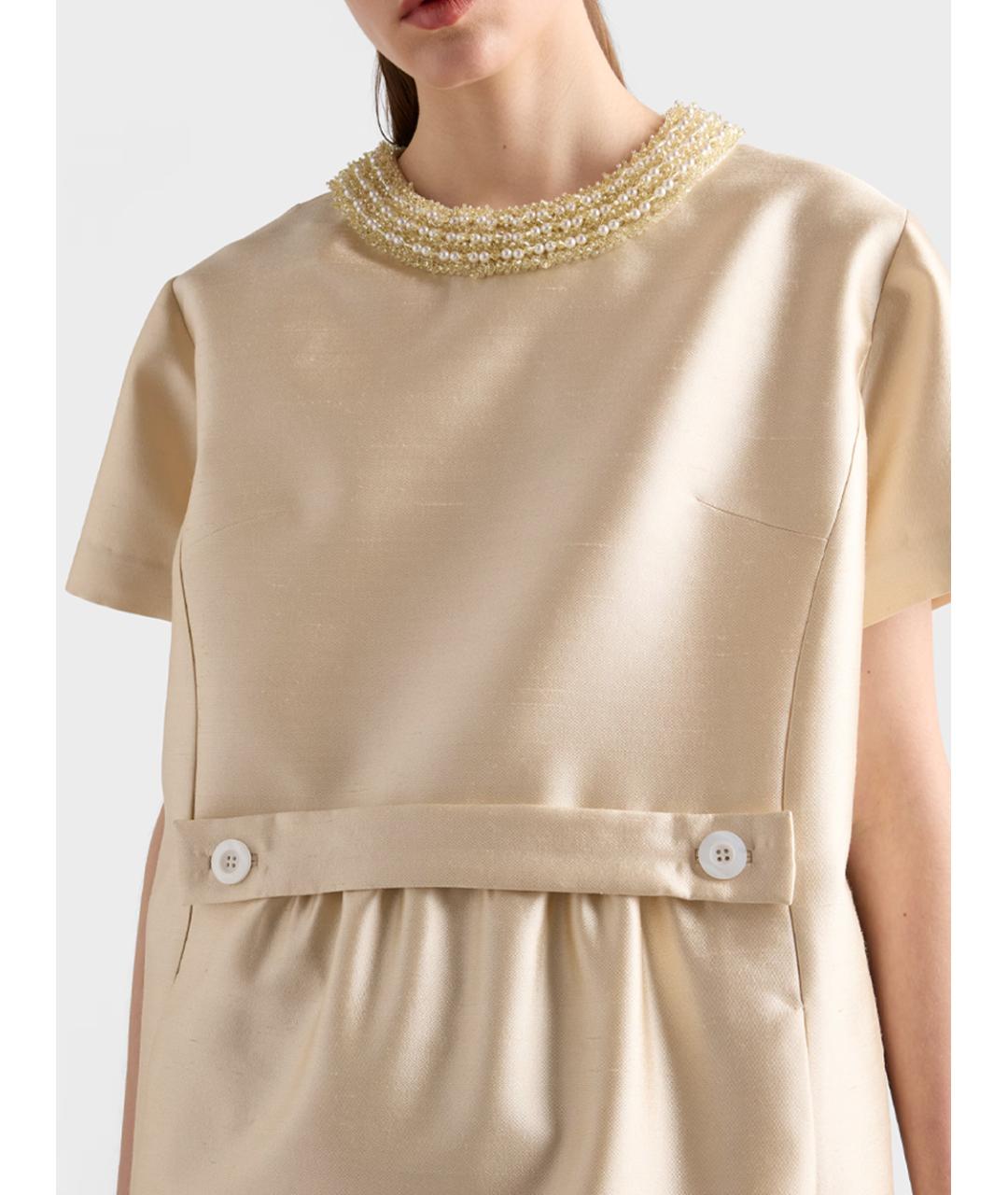 PRADA Бежевое шерстяное коктейльное платье, фото 3