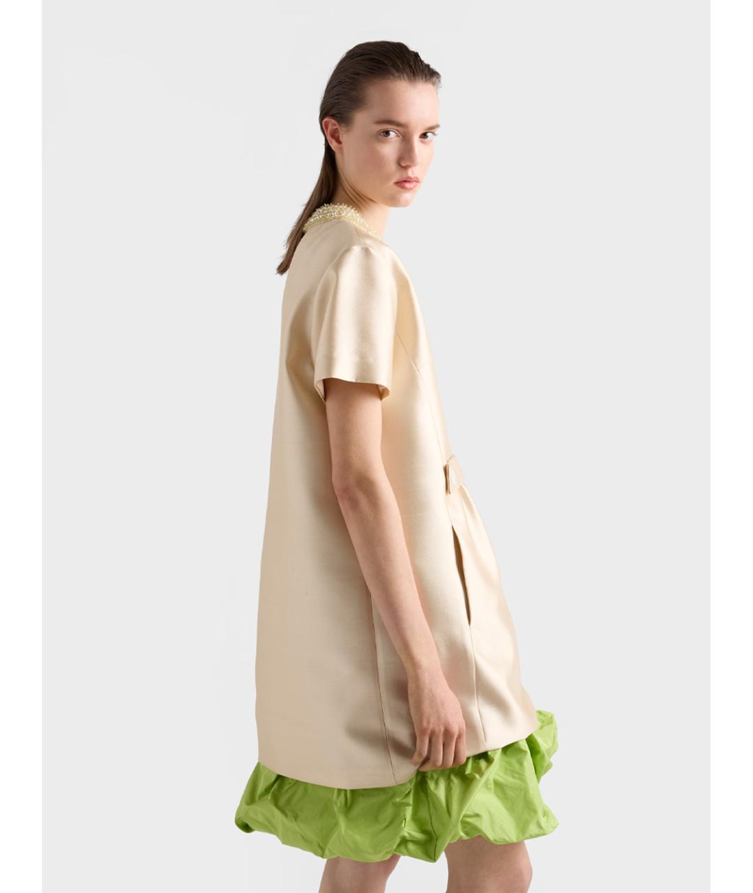 PRADA Бежевое шерстяное коктейльное платье, фото 4
