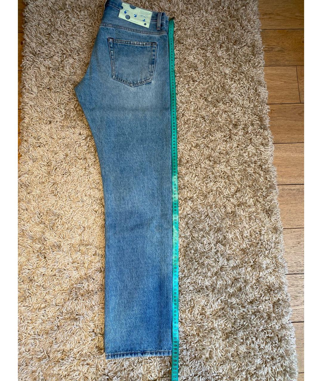 OFF-WHITE Голубые хлопковые прямые джинсы, фото 7
