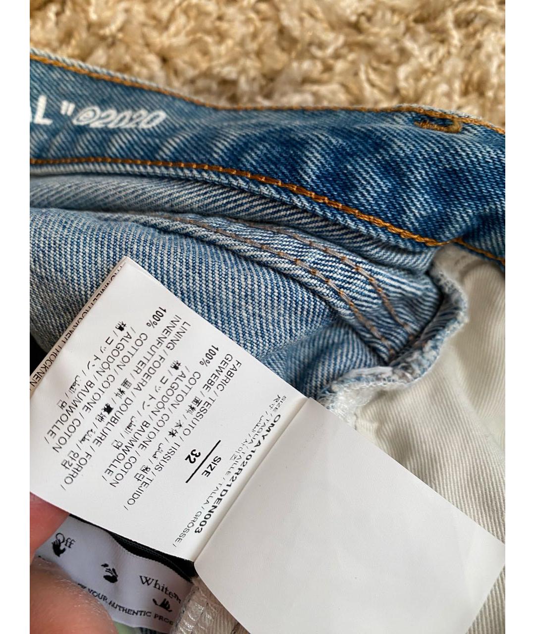 OFF-WHITE Голубые хлопковые прямые джинсы, фото 5