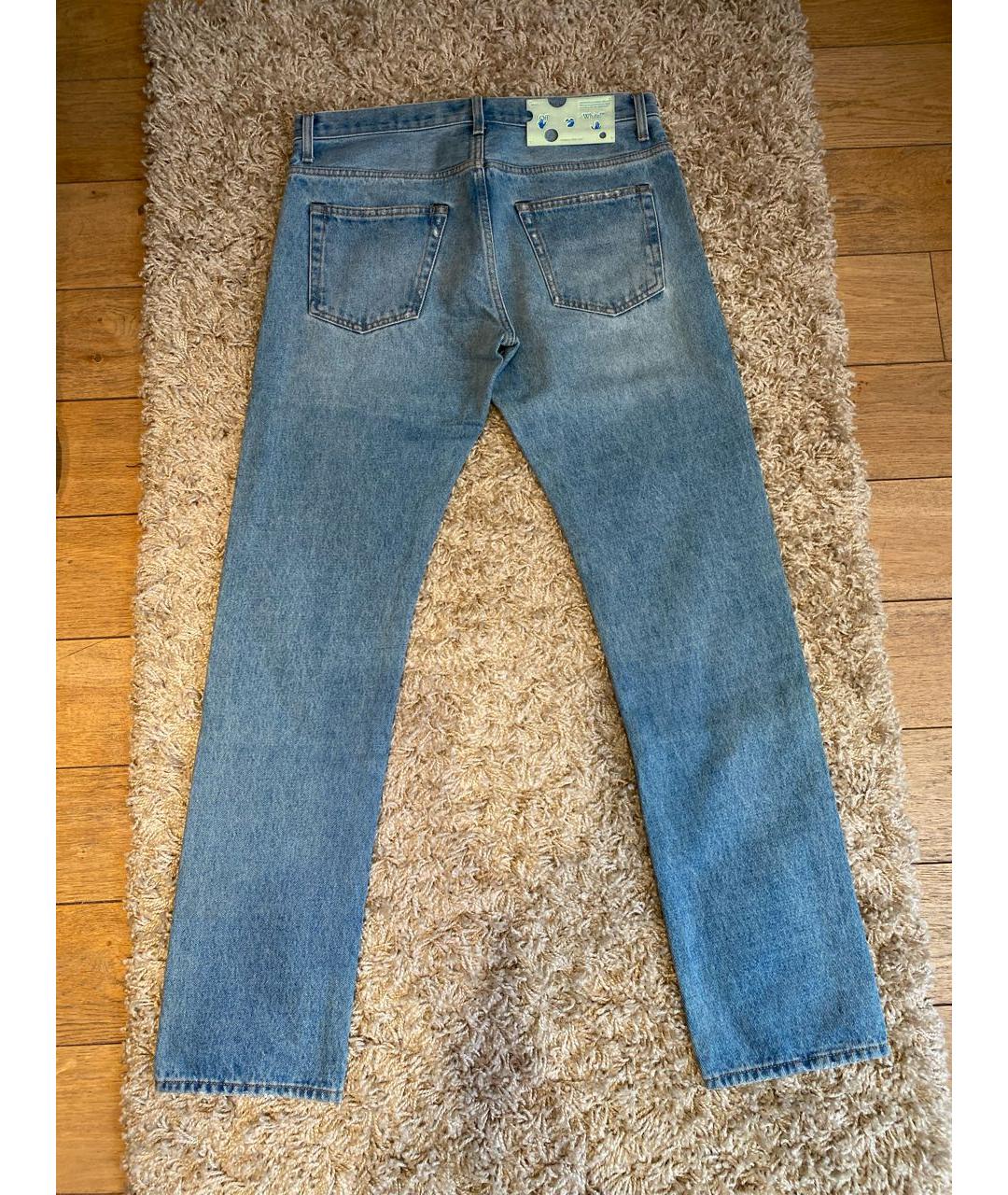 OFF-WHITE Голубые хлопковые прямые джинсы, фото 2