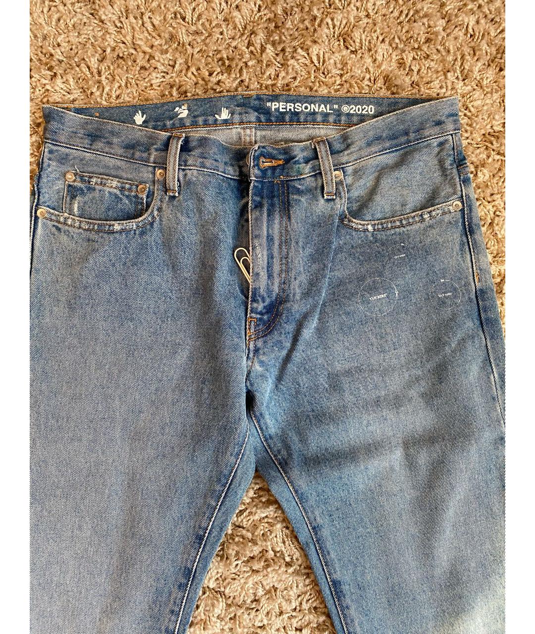 OFF-WHITE Голубые хлопковые прямые джинсы, фото 4