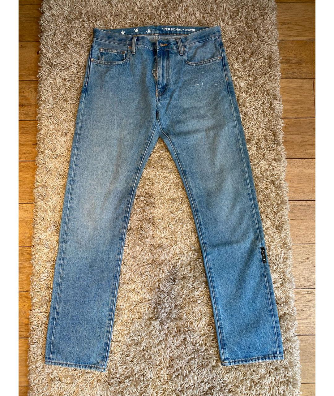 OFF-WHITE Голубые хлопковые прямые джинсы, фото 9