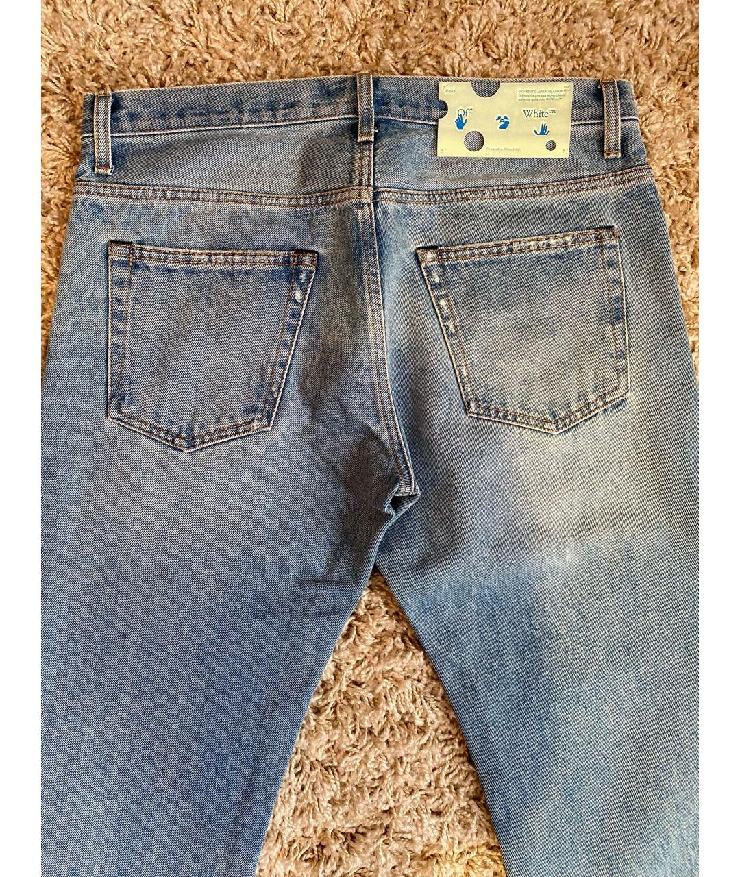 OFF-WHITE Голубые хлопковые прямые джинсы, фото 3