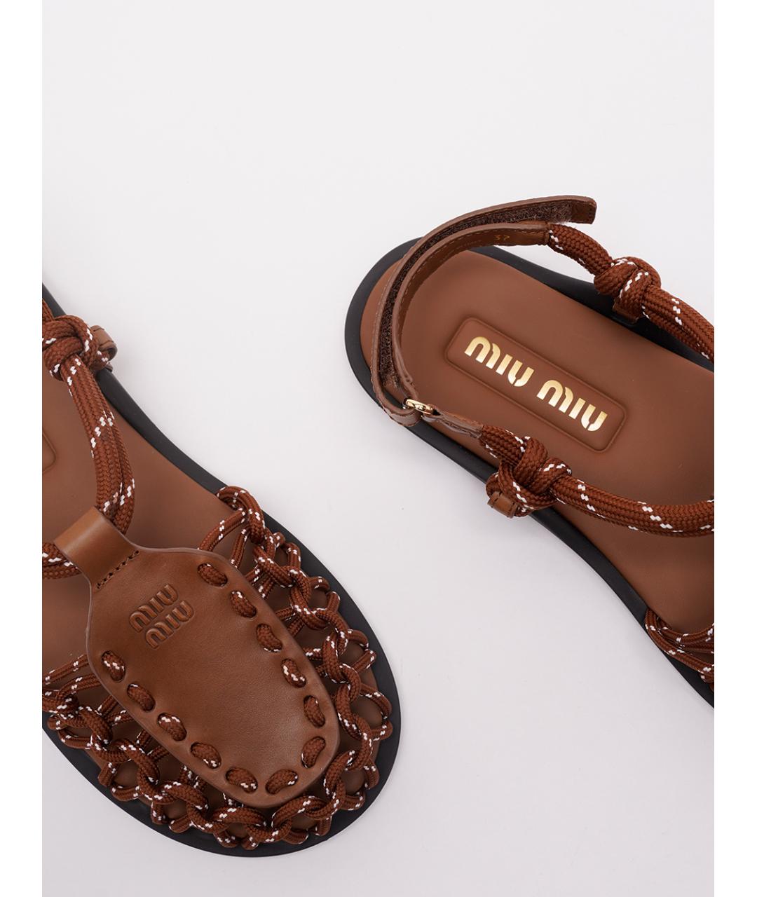 MIU MIU Коричневые кожаные сандалии, фото 5