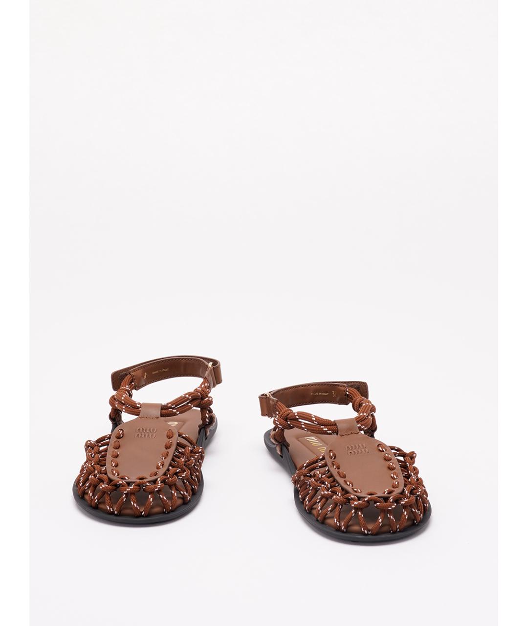 MIU MIU Коричневые кожаные сандалии, фото 2