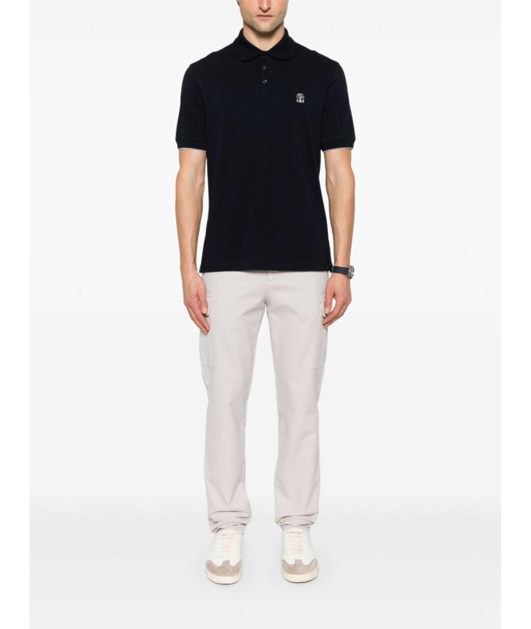 BRUNELLO CUCINELLI Темно-синее хлопковое поло с коротким рукавом, фото 2