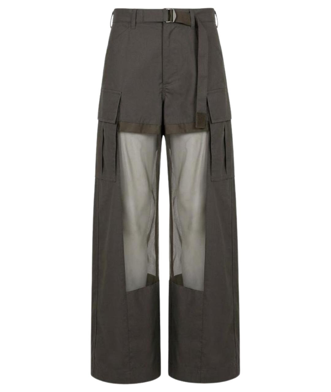 SACAI Хаки хлопковые прямые брюки, фото 1