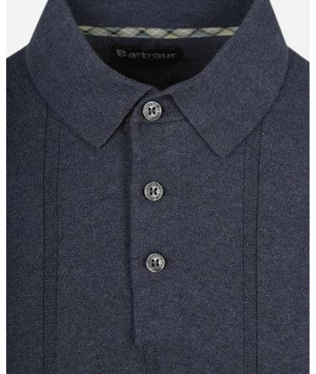 BARBOUR Темно-синее хлопковое поло с коротким рукавом, фото 2