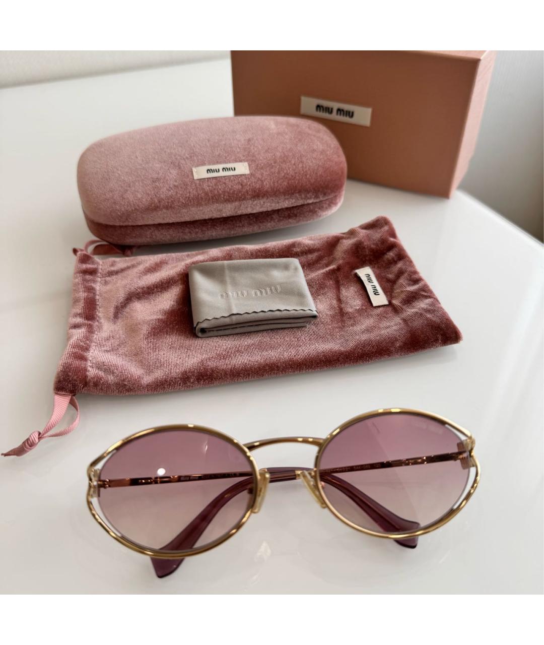 MIU MIU Золотые металлические солнцезащитные очки, фото 4