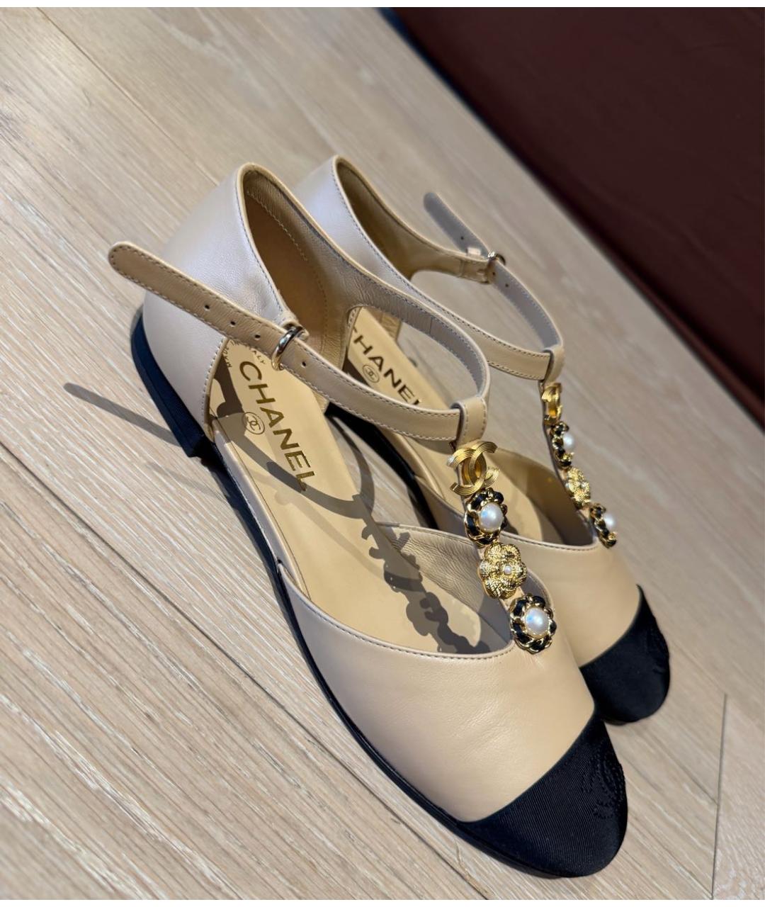 CHANEL Бежевые кожаные балетки, фото 4