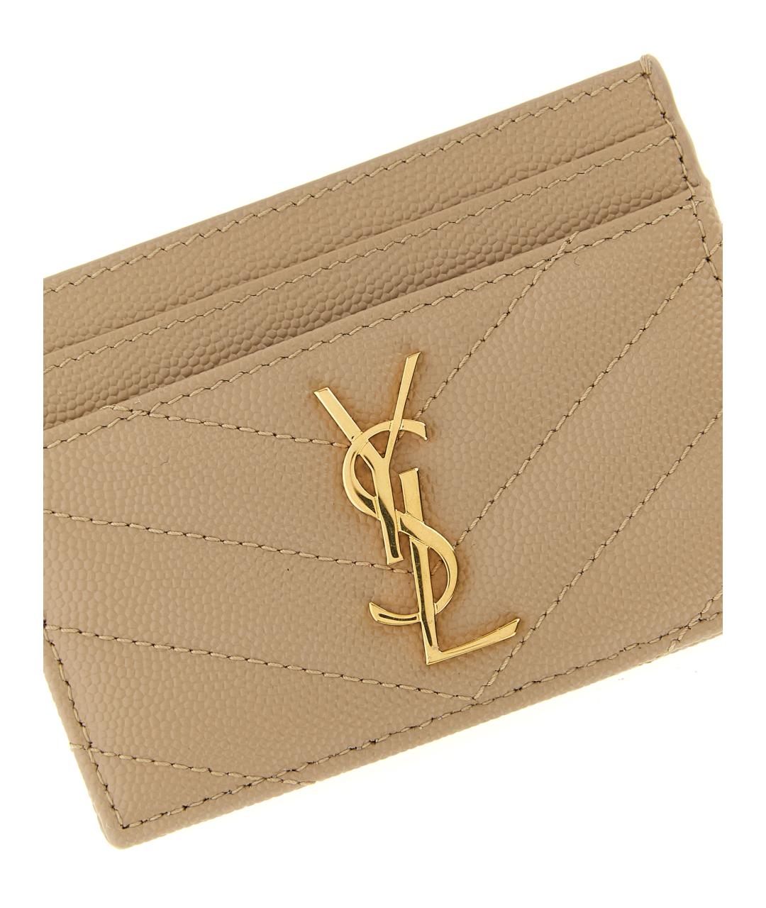 SAINT LAURENT Бежевый кожаный кардхолдер, фото 3