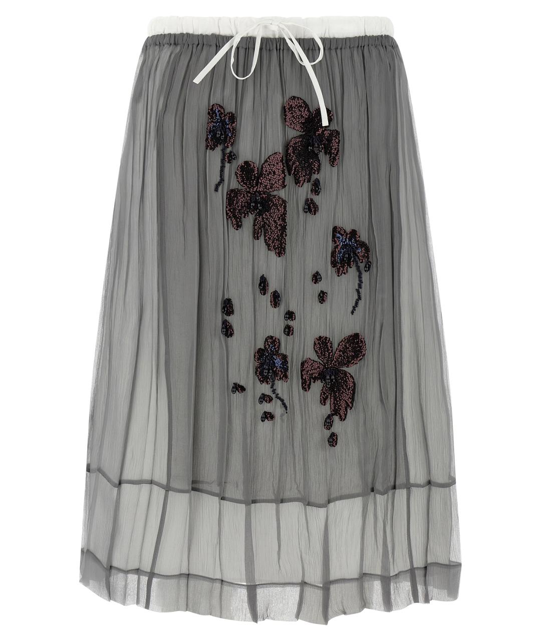 PRADA Серебряная шелковая юбка миди, фото 1