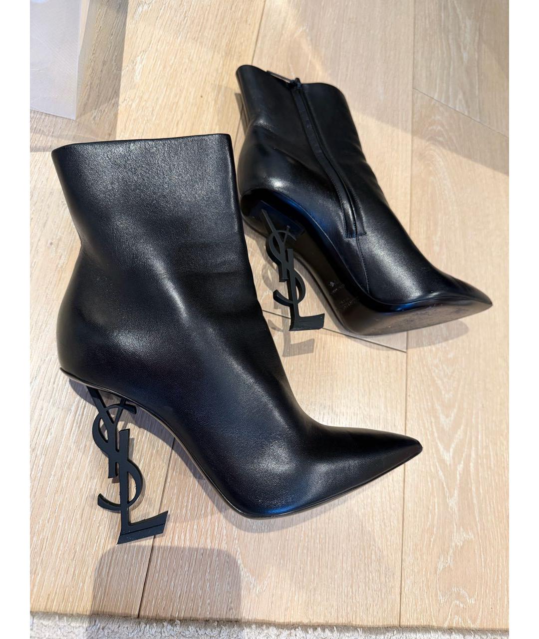 SAINT LAURENT Черные кожаные ботильоны, фото 4