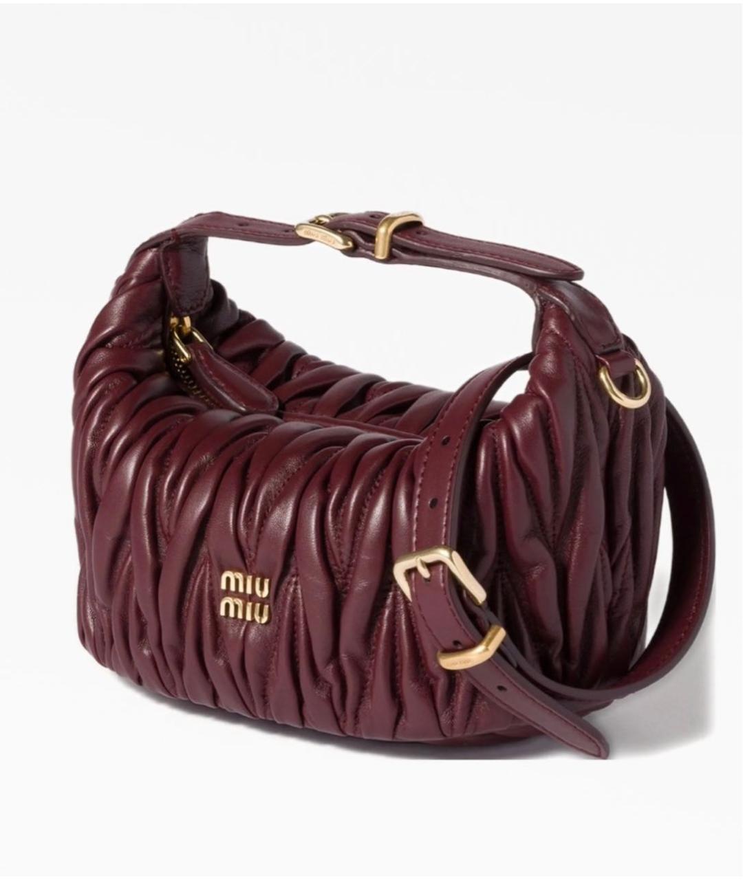 MIU MIU Бордовая кожаная сумка с короткими ручками, фото 7