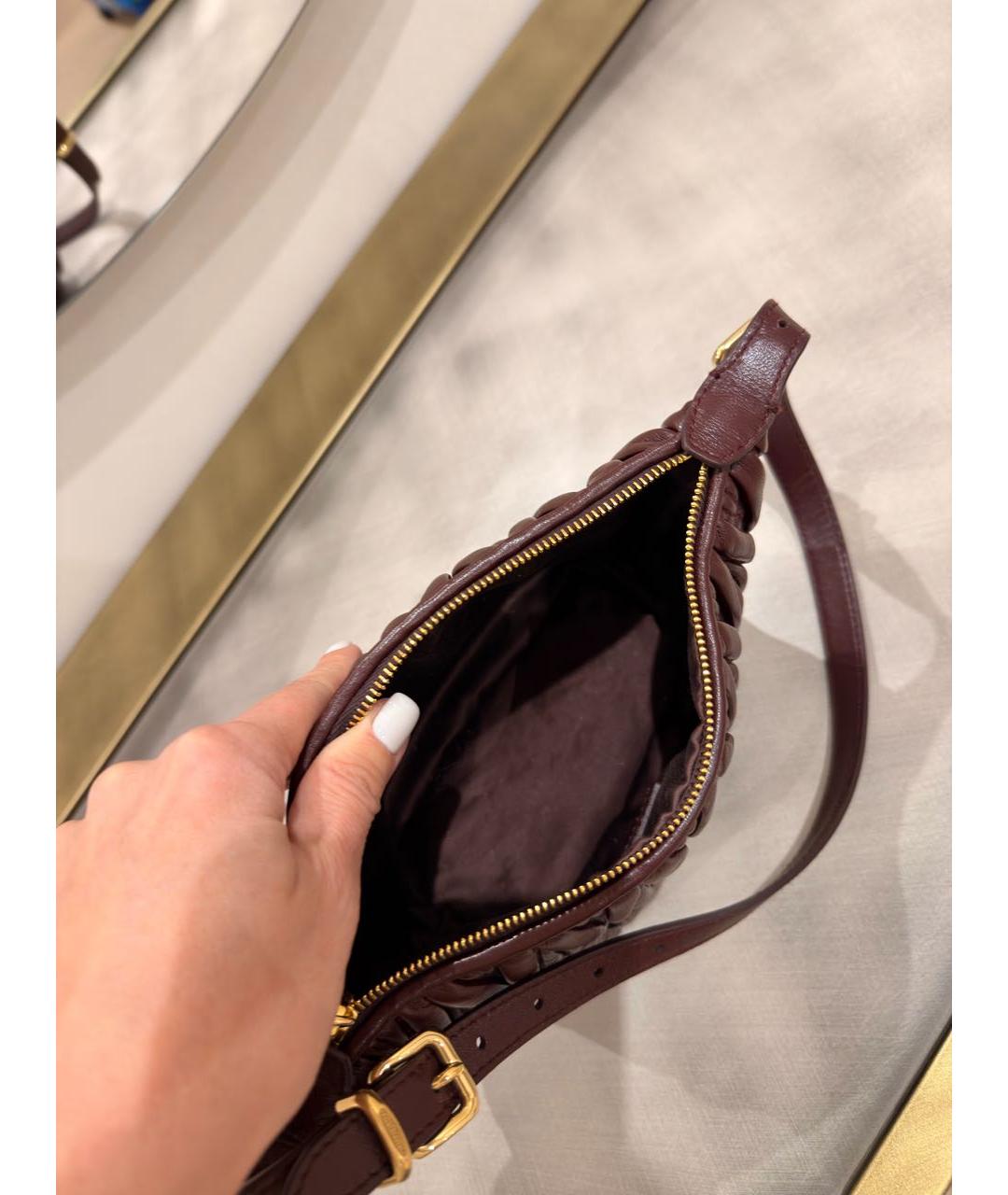 MIU MIU Бордовая кожаная сумка с короткими ручками, фото 4