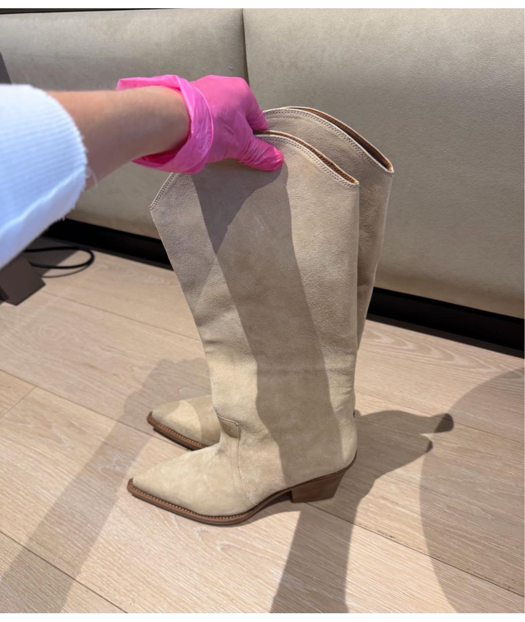 PARIS TEXAS Бежевые замшевые сапоги, фото 2