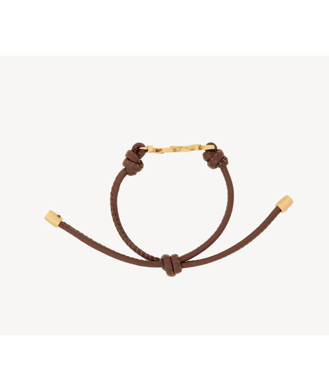 SAINT LAURENT Коричневый кожаный браслет, фото 3