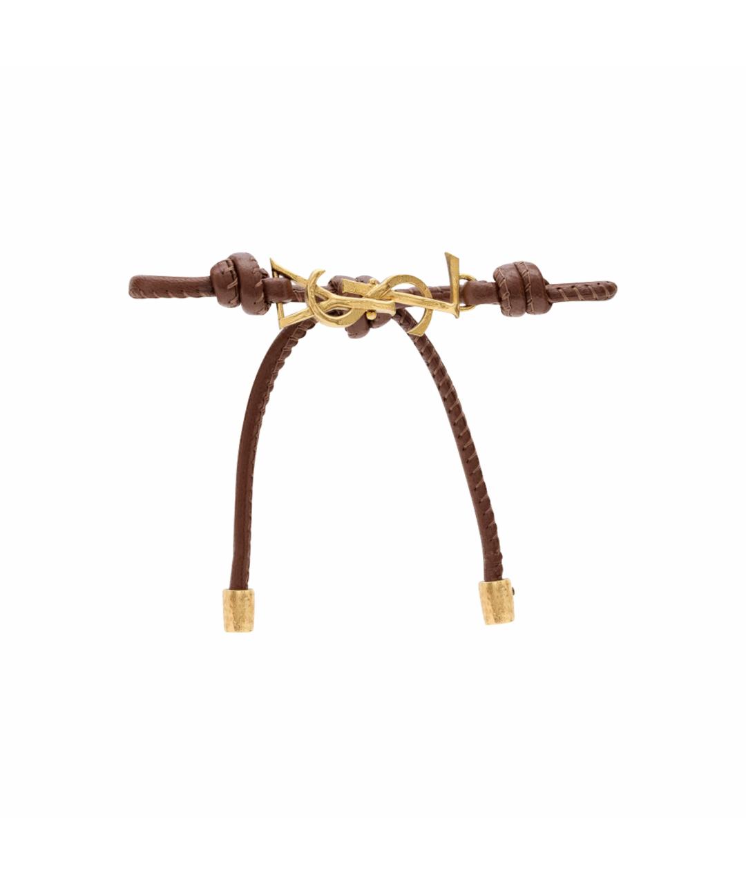 SAINT LAURENT Коричневый кожаный браслет, фото 1