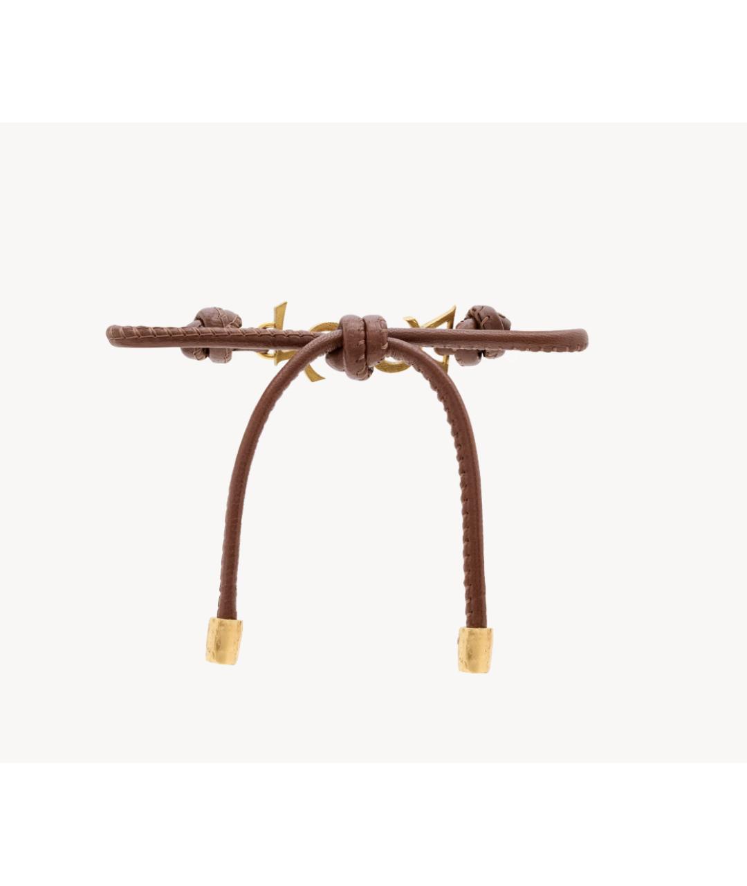 SAINT LAURENT Коричневый кожаный браслет, фото 4