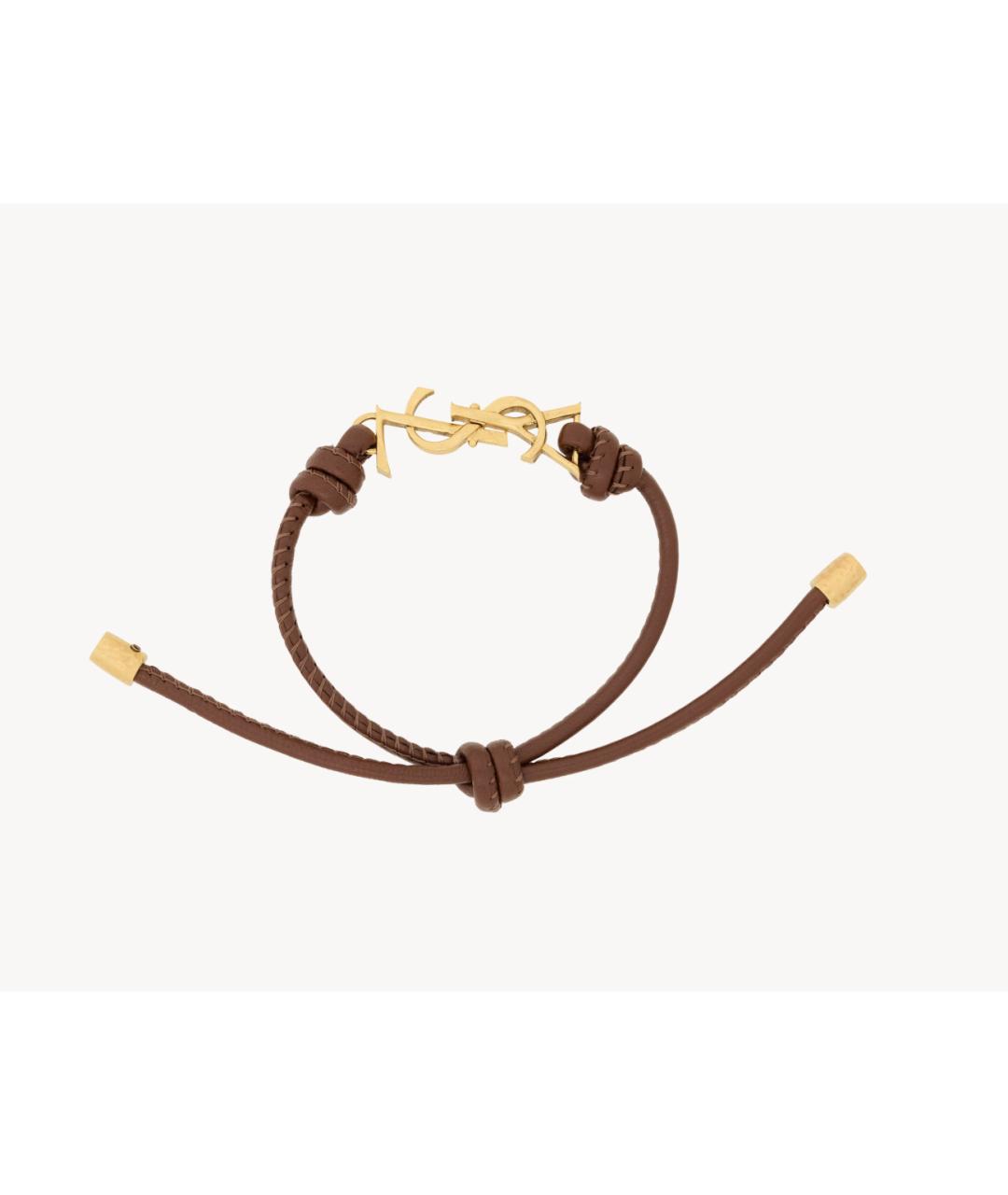 SAINT LAURENT Коричневый кожаный браслет, фото 2