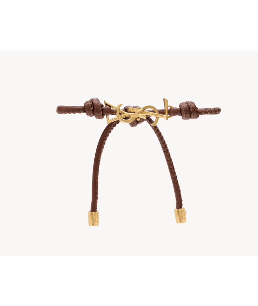 SAINT LAURENT Коричневый кожаный браслет, фото 5