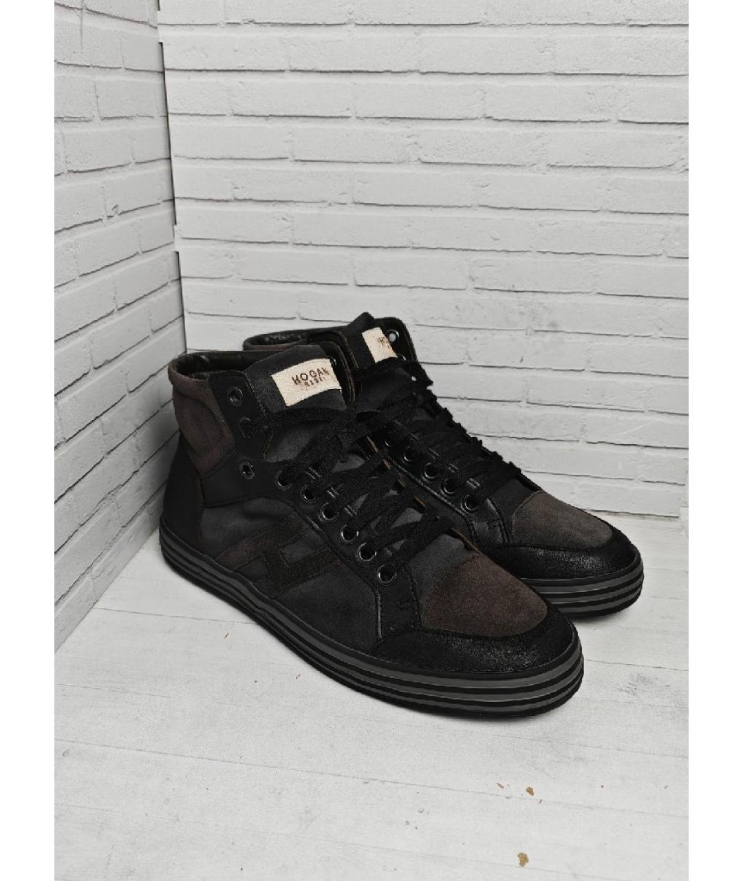 HOGAN Черные кожаные высокие кроссовки / кеды, фото 3
