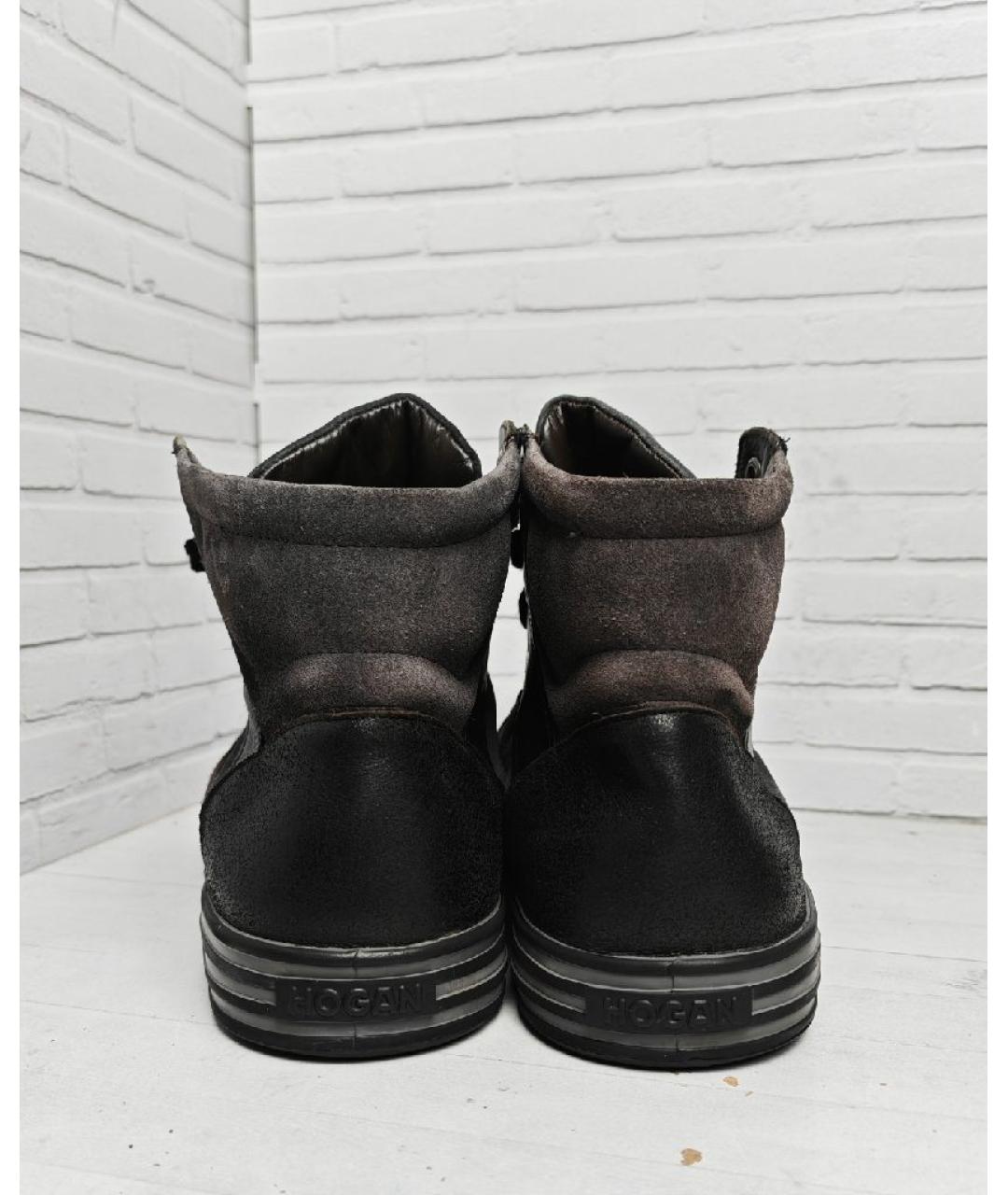 HOGAN Черные кожаные высокие кроссовки / кеды, фото 4