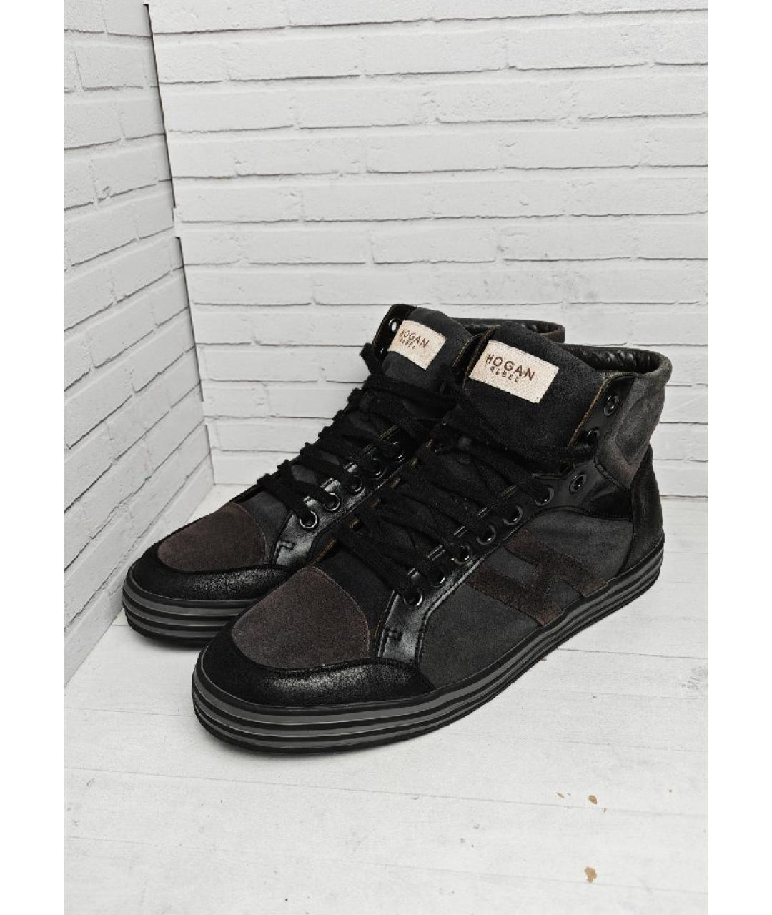 HOGAN Черные кожаные высокие кроссовки / кеды, фото 2