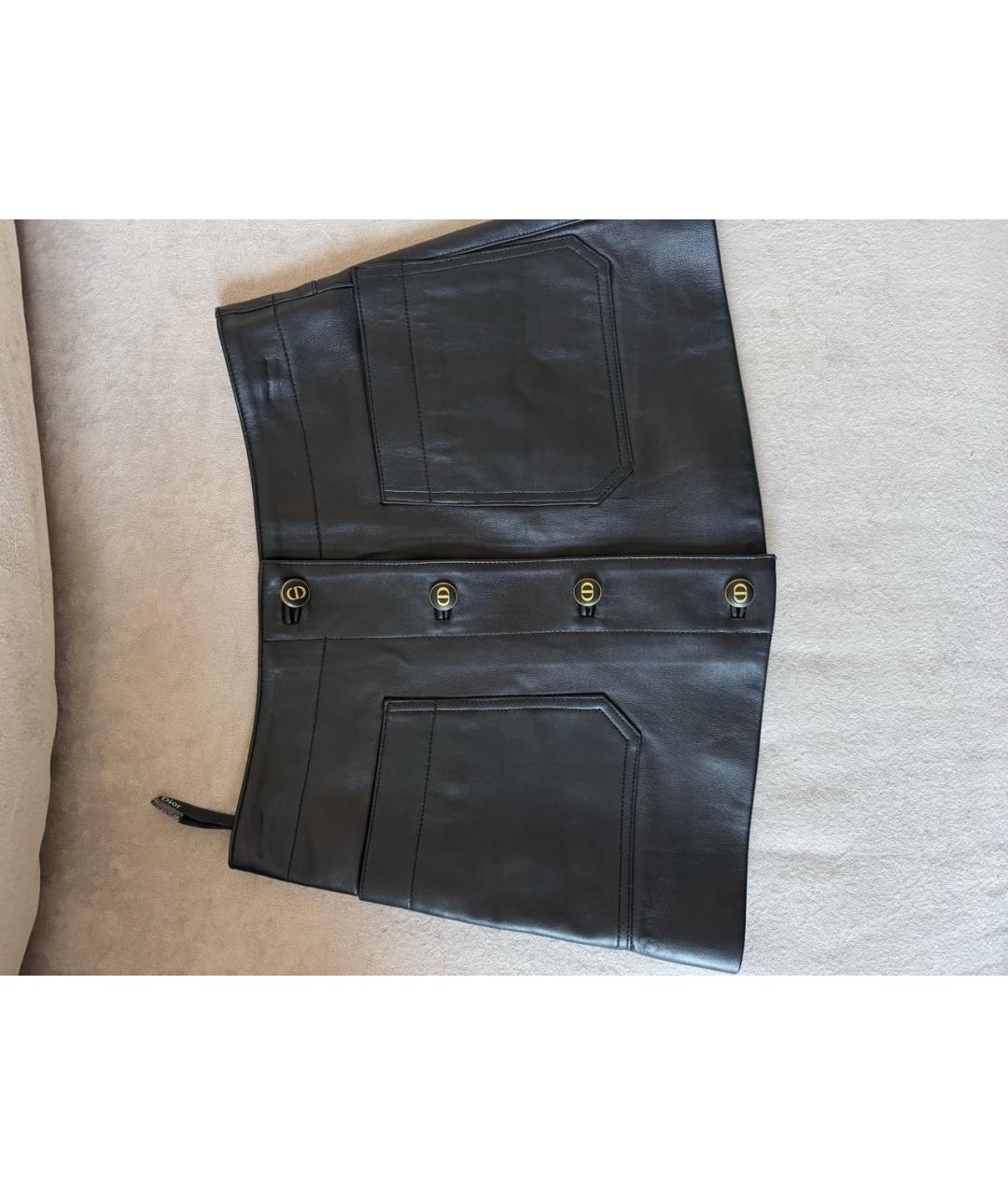 CHRISTIAN DIOR Черная кожаная юбка мини, фото 6