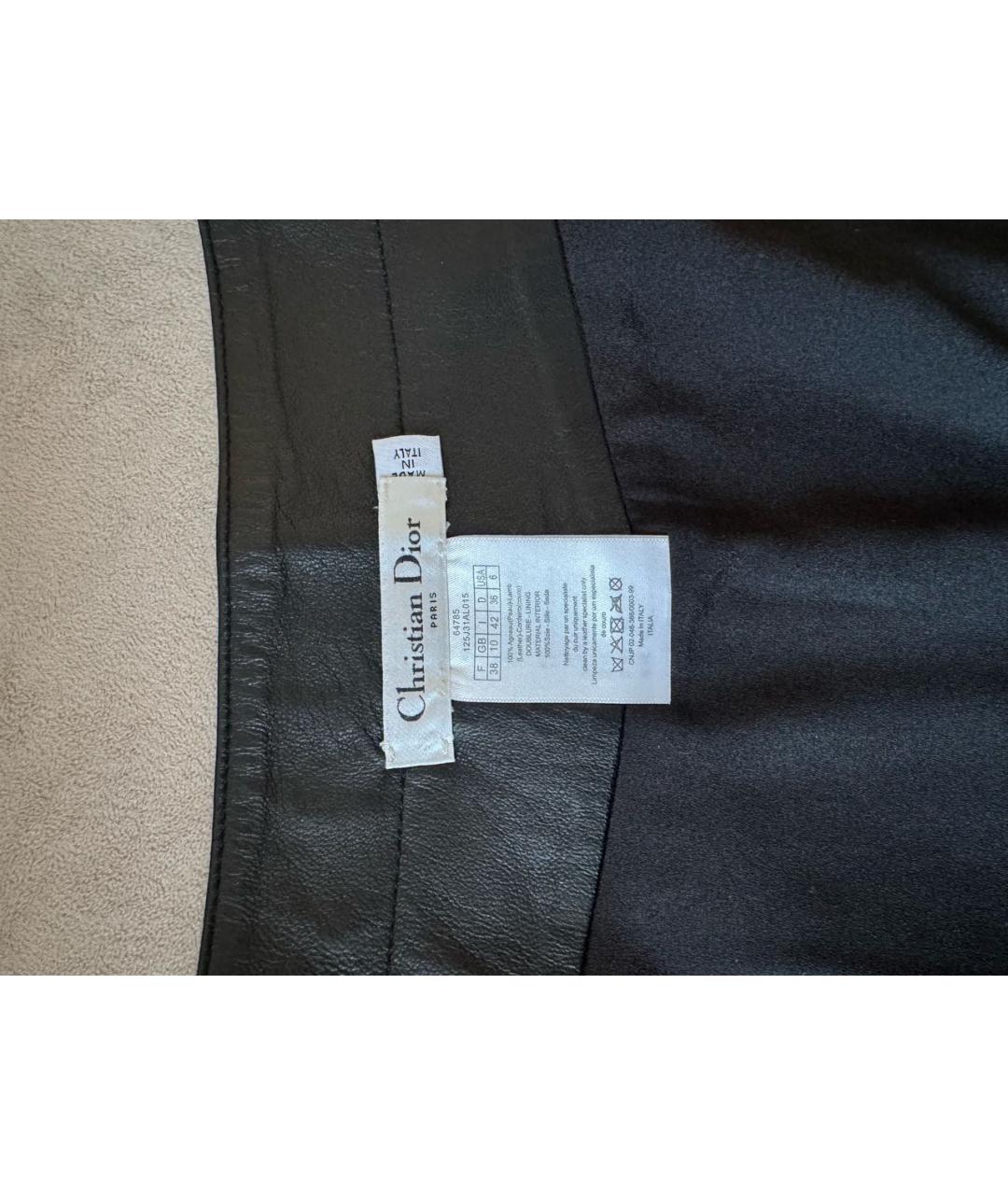 CHRISTIAN DIOR Черная кожаная юбка мини, фото 3